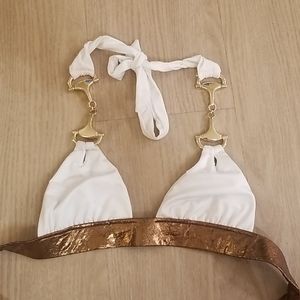 Beach bunny buckle gold white bikini top